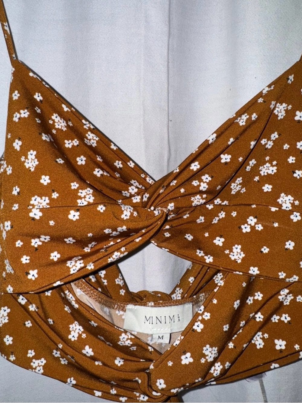 Floral Twist-Front Crop Top in Brown